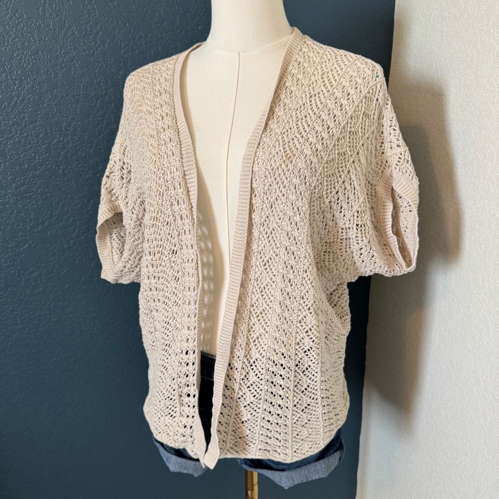 Vintage Boho Fairycore Wet Seal Crochet Knit Cardigan XS Beige